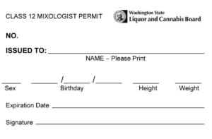 Sample of the Class 12 Mixologist Permit