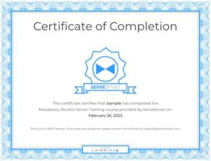 ServeSmart MAST Permit Certificate of Completion