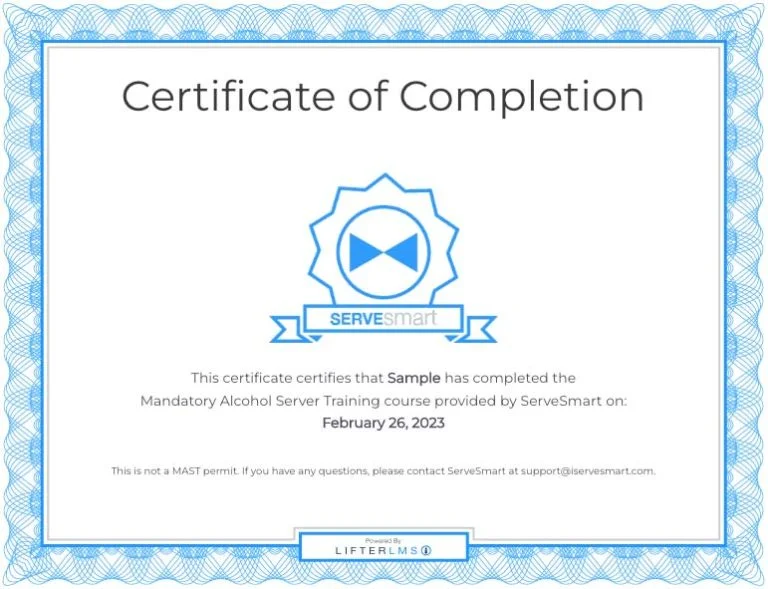 ServeSmart MAST Permit Certificate of Completion