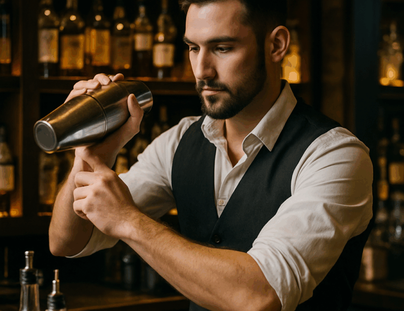 a bartender working on preparing a cocktail