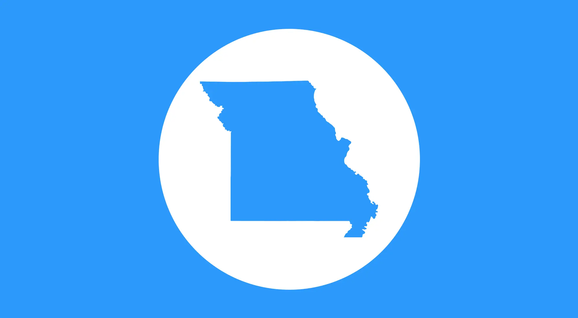 Blue silhouette of Missouri on a white circle background, representing Missouri Alcohol Seller-Server Training.