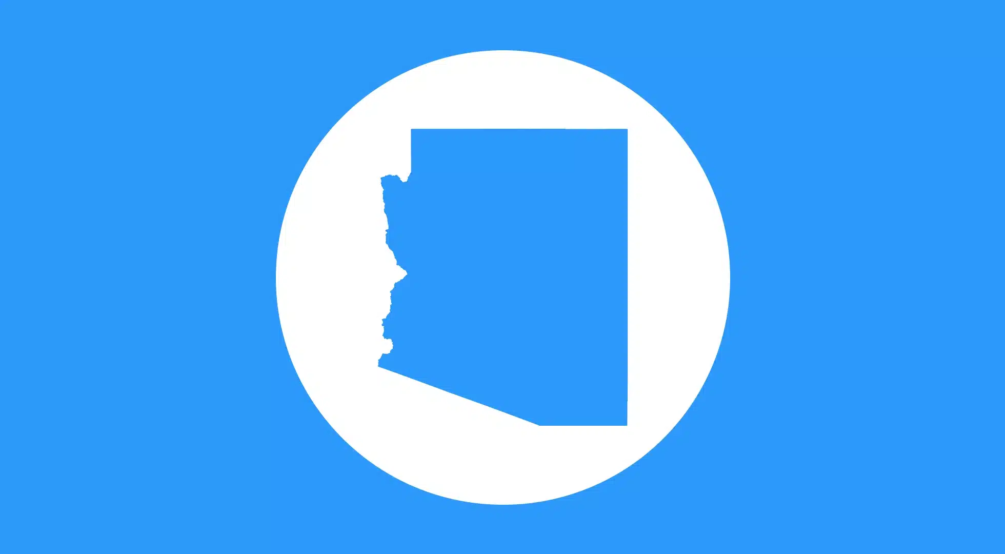 Silhouette of Arizona on a blue and white background, representing Arizona Bartending License