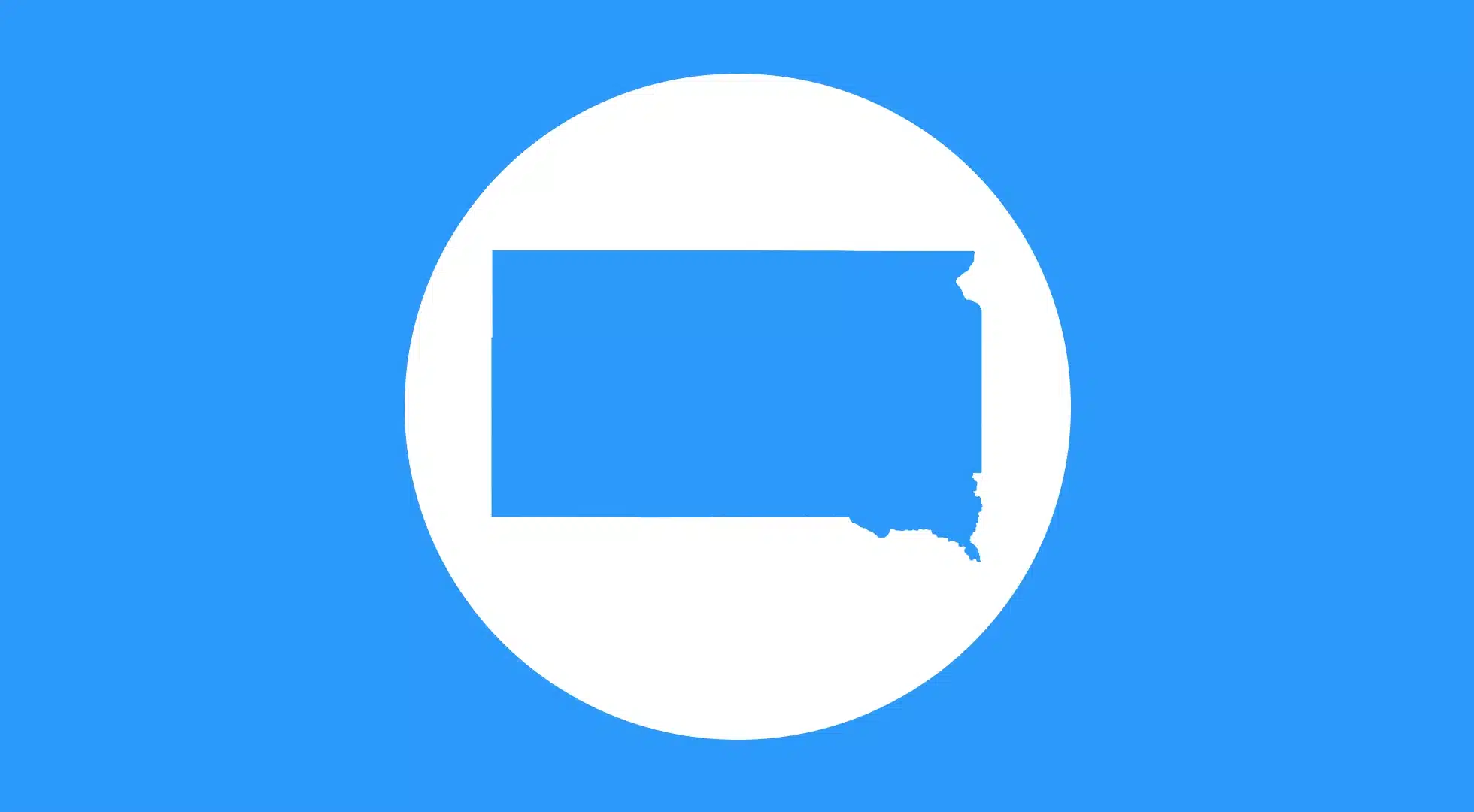 Silhouette of South Dakota on a blue and white background, representing South Dakota Bartending License