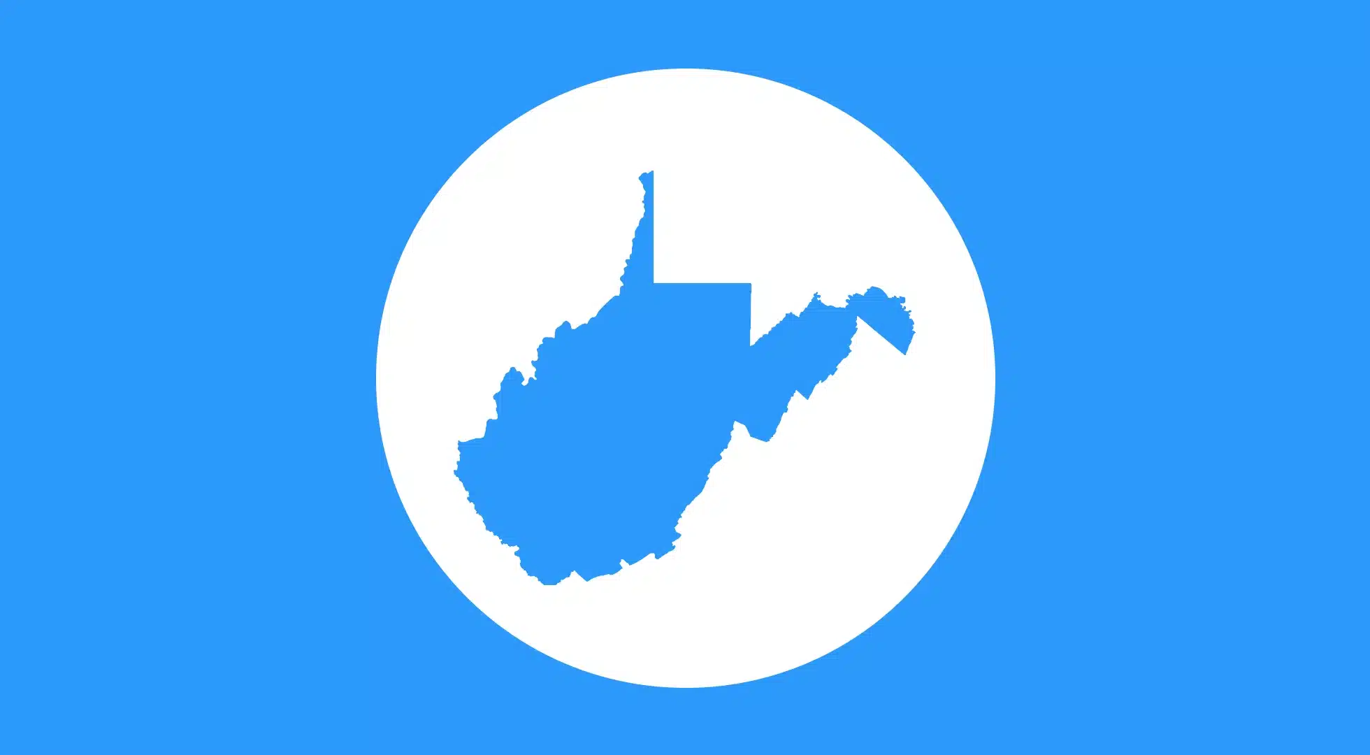 Silhouette of West Virginia on a blue and white background, representing West Virginia Bartending License