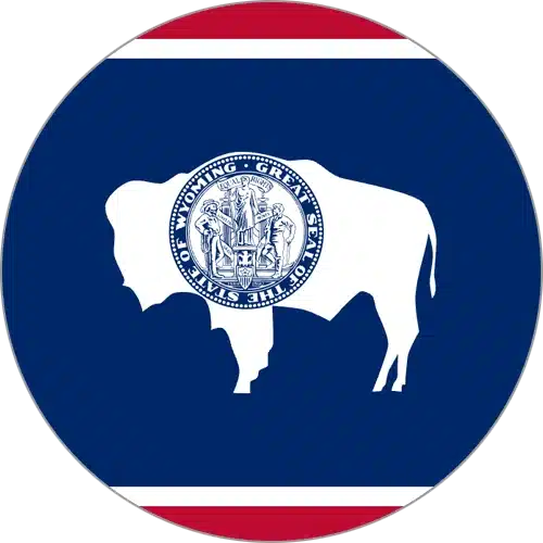 Wyoming Bartending License training – state flag with white bison and seal symbolizing official alcohol server certification.