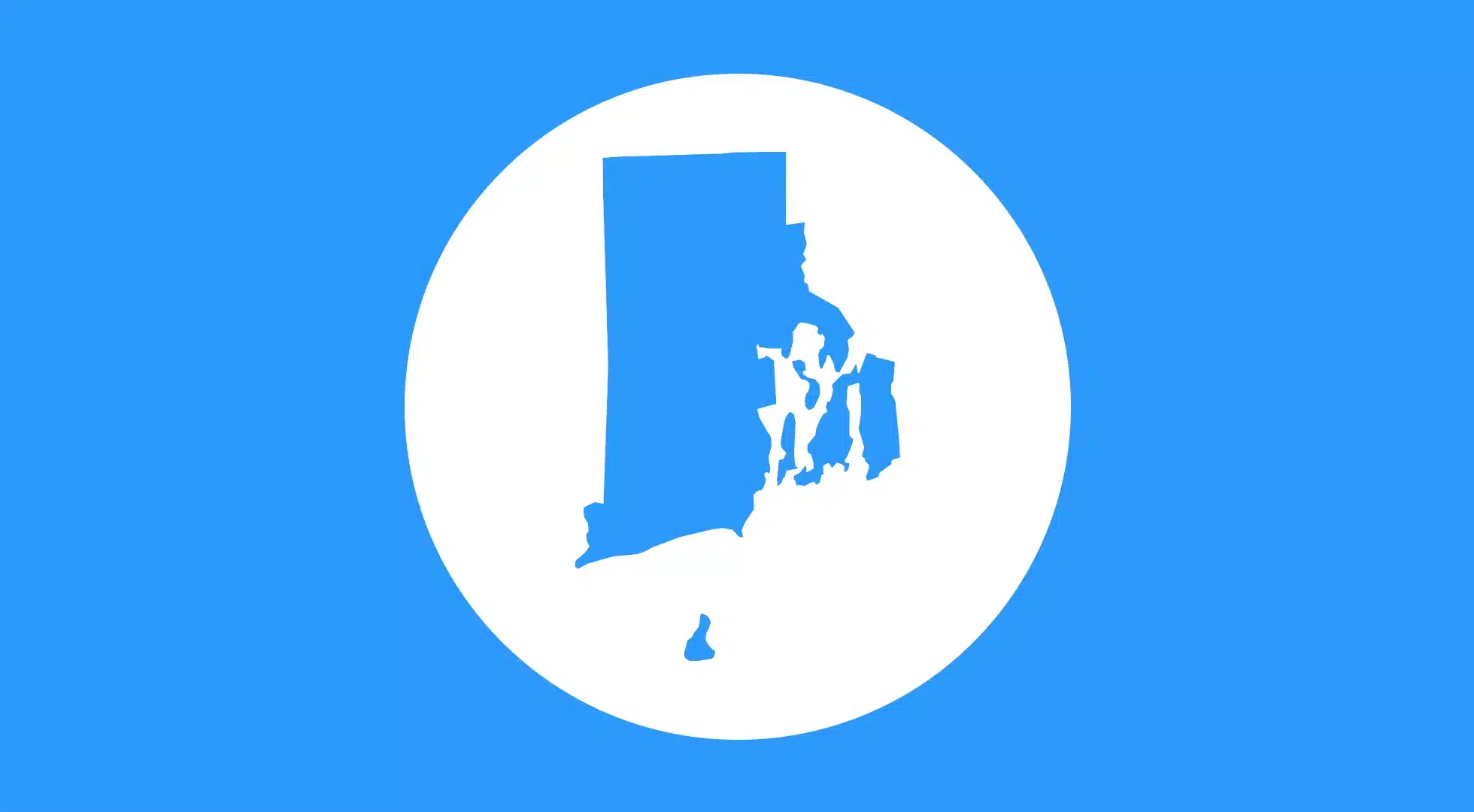 Silhouette of Rhode Island on a blue and white background, representing Rhode Island Bartending License