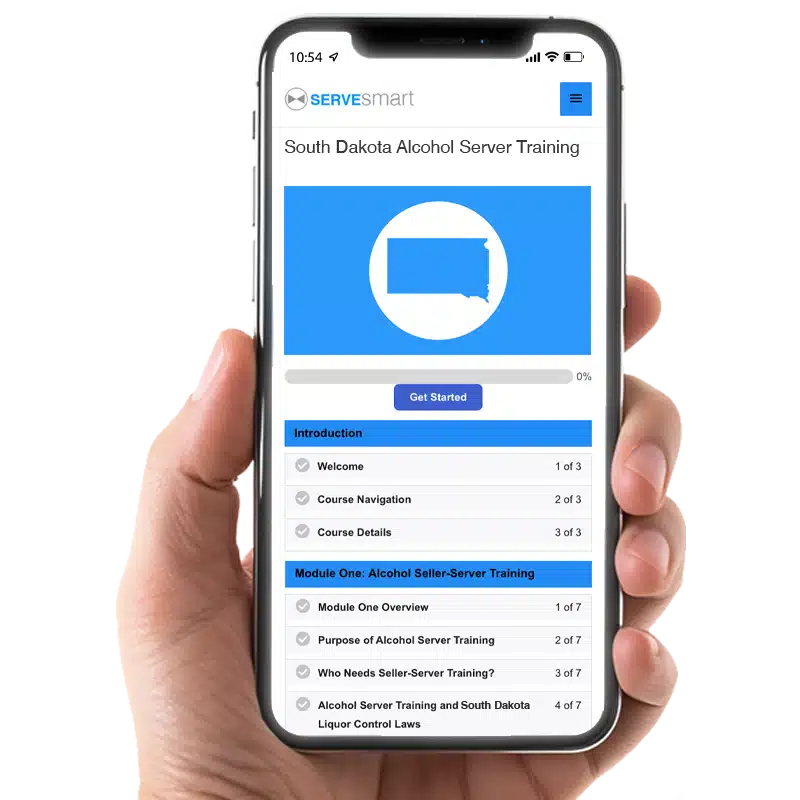 Mobile-friendly North Dakota Bartending License Training course showing alcohol seller-server training modules on a smartphone