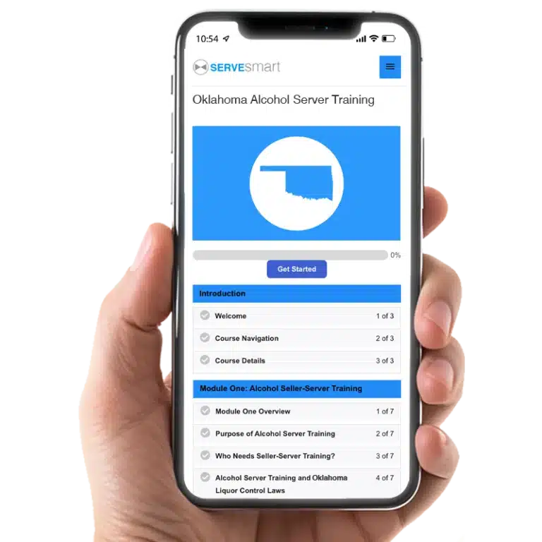 Oklahoma alcohol server training course mobile view on ServeSmart platform